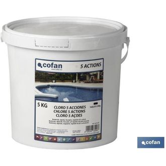 cofan Cloro 5 Acciones Tableta 5 Kg Tratamiento Clorado Completo Con 5 Acciones: Bactericida, Floculante, Algicida, Regulador Del Ph Y Antical. Especial Par
