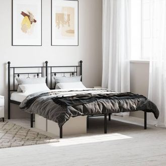 Berkfield Home Metal Bed Frame without Mattress with Headboard Black 140x190cm | Size: 140x190 cm