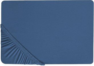 Beliani S&aacute;bana De Algod&oacute;n Azul Marino 180 X 200 Cm Ajustable Bordes El&aacute;sticos S&oacute;lido Janbu