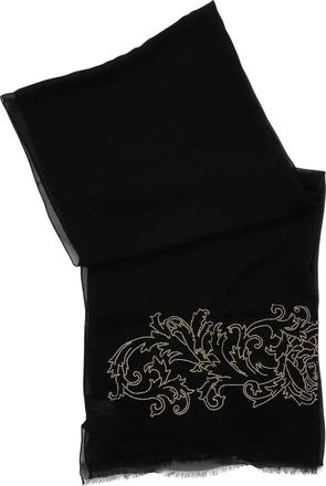 Versace Accessoires, Dames, Zwart, ONE Size, Zijden sjaal met kristallogo borduurwerk