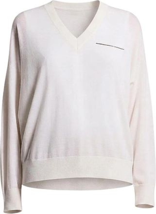 PESERICO V-hals Trui met Lange Mouwen - Dames - V-hals truien - Wit - XS - Wol - Truien & Vesten