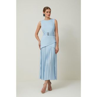 Karen Millen Jersey Pleated Maxi Dress in Pale Blue at Nordstrom, Size X-Small