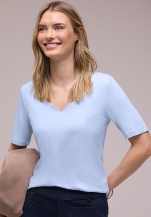Street One Kurzarmshirt STREET ONE Style Ada, Damen, Gr. 36, cashmere blau, Jersey, Obermaterial: 50% Baumwolle, 50% Modal. Futter: 100% Baumwolle, unifarben, no