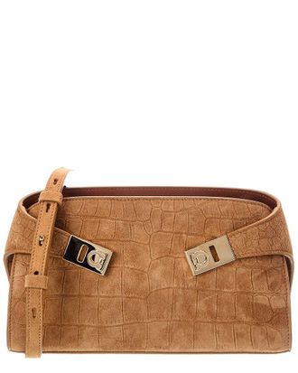 Ferragamo Hug Mini Croc-Embossed Suede Crossbody