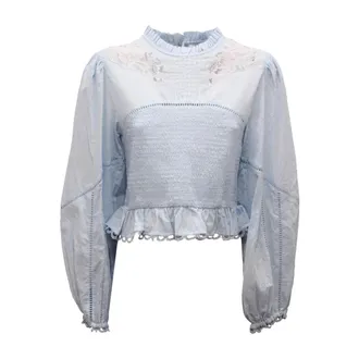 Emma & Gaia Dames, Blouses & Shirts, Blauw, Maat: S Katoen
