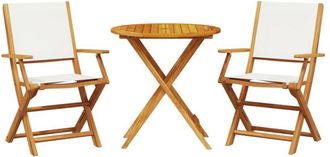 vidaXL 3 Piece Bistro Set Cream White Fabric and Solid Wood Vidaxl