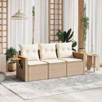 vidaXL Juego De Sof&aacute;s De Jard&iacute;n Con Cojines Beige 3 Pzas Rat&aacute;n Pe Vidaxl