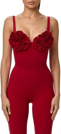 Naked Wardrobe Rosette Bust Bodysuit in Ruby Red at Nordstrom, Size Medium
