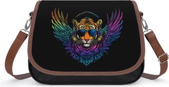 Generic Colorful Tiger with Wings Crossbody Bags for Women Fashion Leather Shoulder Handbags With Adjustable Strap