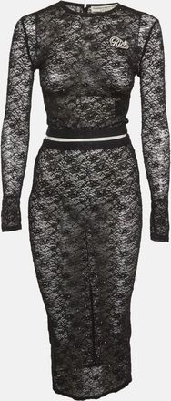 Alessandra Rich Black Rhinestone Stretch Lace Sheer Top