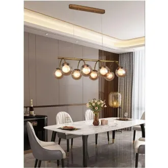 Trade Shop Lampadario a Sospensione 8 Sfere In Vetro Ambra Lampada Metallo Attacco G9 A04-8 - - Trade Shop Traesio