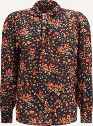 Gucci Camicia di seta con stampa Flora e fiocco sul collo Woman 42