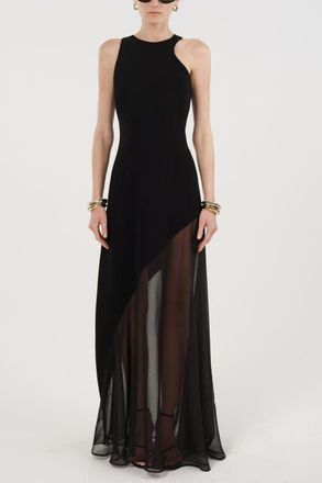 Nocturne Sheer Detail Maxi Dress in Black at Nordstrom, Size X-Small Eu