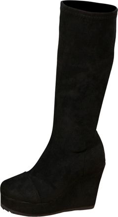 Generic Winter Womens Mid-Calf Boots Autumn Winter Slope Heel Round Toe High Block Heeled Ankle Boots Comfortable Footwear For Casual Outings And Wear (Black,