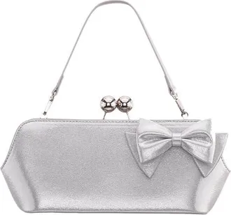 Nina Kenji Bow Frame Clutch in True Silver at Nordstrom
