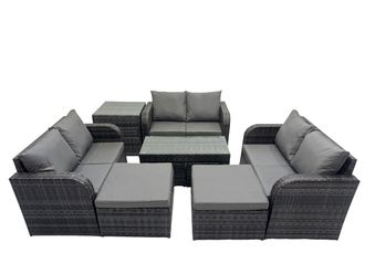 Fimous Garden Outdoor Furniture Set with Side Table 2 Big Footstools in Dark Grey