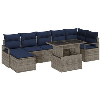 vidaXL Conjunto De Sof&aacute; De Jard&iacute;n 8 Pcs Gris Y Azul Marino Vidaxl