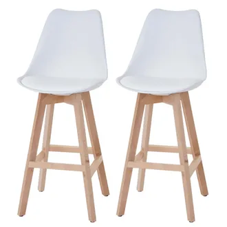 Hhg Hhg - Nunca Usado] Juego De 2 Taburetes De Bar Malm&ouml; T501, Dise&ntilde;o Retro, Blanco, Asiento Imitaci&oacute;n Cuero Blanco, Patas Claras