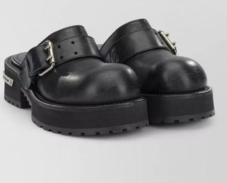 Balenciaga venom round toe leather chunky mules