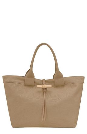Longchamp Large Le Roseau Toile Cotton Canvas Tote in Desert at Nordstrom