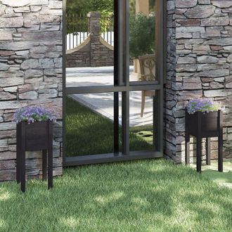 vidaXL Vidaxl - Jardineras 2 Unidades Madera Maciza De Pino Negro 31x31x70 Cm