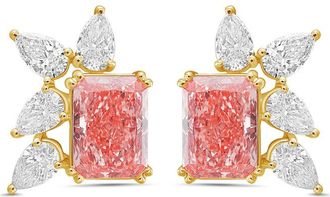 Diana M. Jewels 14kt Yellow Gold 15cts Lab Grown Pink and White Diamond Cluster Earrings