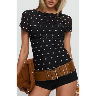Princess Polly Attraction Polka Dot Mesh Top in Black Polka at Nordstrom, Size 4