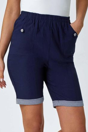 Roman Contrast Detail Elastic Waist Stretch Shorts