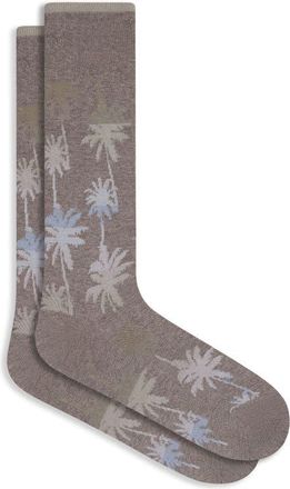 Bugatchi Palm Tree Pattern Mercerized Cotton Blend Dress Socks in Sand at Nordstrom