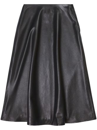 Balenciaga Black Leather Midi Skirt