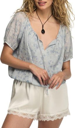 Lucky Brand Bubble Hem Top in Blue Floral at Nordstrom, Size Xx-Large