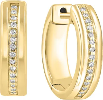 Effy 925 Gold Plated Silver Pav&eacute; Diamond Huggie Hoop Earrings in 14K Gold Plate at Nordstrom