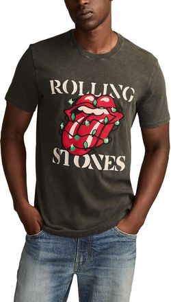 Lucky Brand Rolling Stones Lights Embroidered Appliqu&eacute; Cotton T-Shirt in Raven at Nordstrom, Size Large