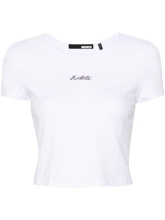 Rotate logo-embroidered cropped T-shirt - White
