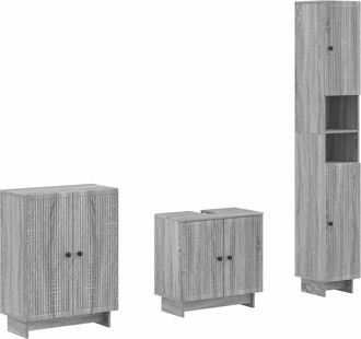 vidaXL Juego De Armarios De Ba&ntilde;o De 3 Piezas Ede Sonoma Gris Vidaxl