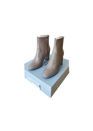 Prada Grey Leather Heeled Ankle Boots Size 38.5