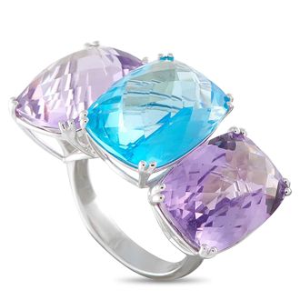 Luxury Bazaar 18K White Gold Amethyst and Topaz Three-Stone Ring MF02-081226