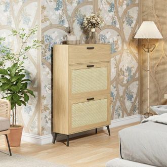 OEM Mueble Para Zapatos, Armario De Almacenamiento 12 Pares, Mueble De Entrada Pasillo Compacto En Mdf, 80x24x114 Cm, Color Madera Clara
