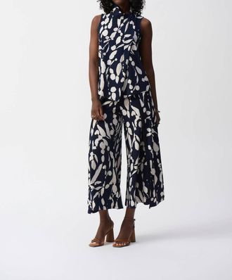 Joseph Ribkoff Floral Sleeveless Top In Midnight Blue/beige