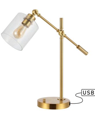 Jonathan Y Designs Designs Kathryn Classic 23 Iron Seeded Glass Adjustable Head Modern Usb Charging Led Task Lamp