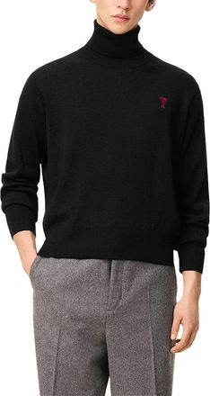 Ami Embroidered Logo Turtleneck Sweater - Black
