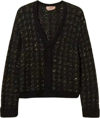 Twinset Cardigan in jacquard pied-de-poule - - Knitwear - Donna - Nero - S