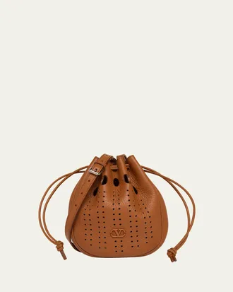 Valentino Garavani Mens Medium Drawstring Shoulder Bag in Grained Leather