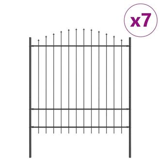 Berkfield Home Fence Panel with Spike Arch Set of 7 Anthracite Powder-Coated Steel in Charcoal