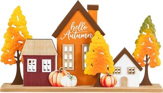 Glitzhome 18L Fall Metal & Wood Village Table Decor in Orange at Nordstrom