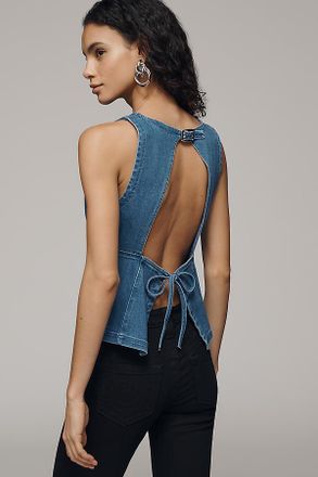 Pilcro Sleeveless Open-Back Denim Peplum Top