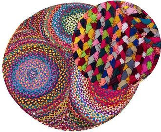 Beliani Beliani - Boho Rustic Round Living Room Area Rug Cotton Jute ø 140 cm Multicolour Ladik