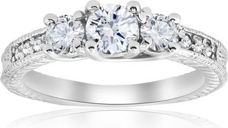 Pompeii3 1ct Vintage Diamond Three Stone Engagement Ring 14K White Gold Size Selectable