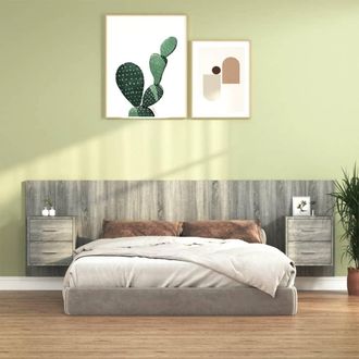 vidaXL Cabecero De Cama Y Mesitas Madera Contrachapada Gris Sonoma Vidaxl