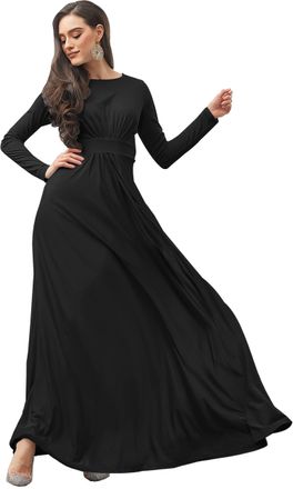 Koh Koh Womens Long Sleeve Soft Flowy Empire Waist Fall Winter Party Gown - Black - XX-Large